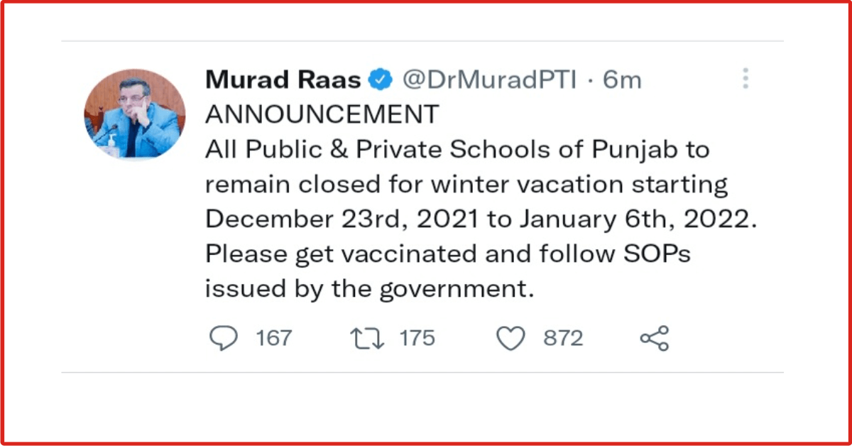 Education Minister Tweet about winter vacation