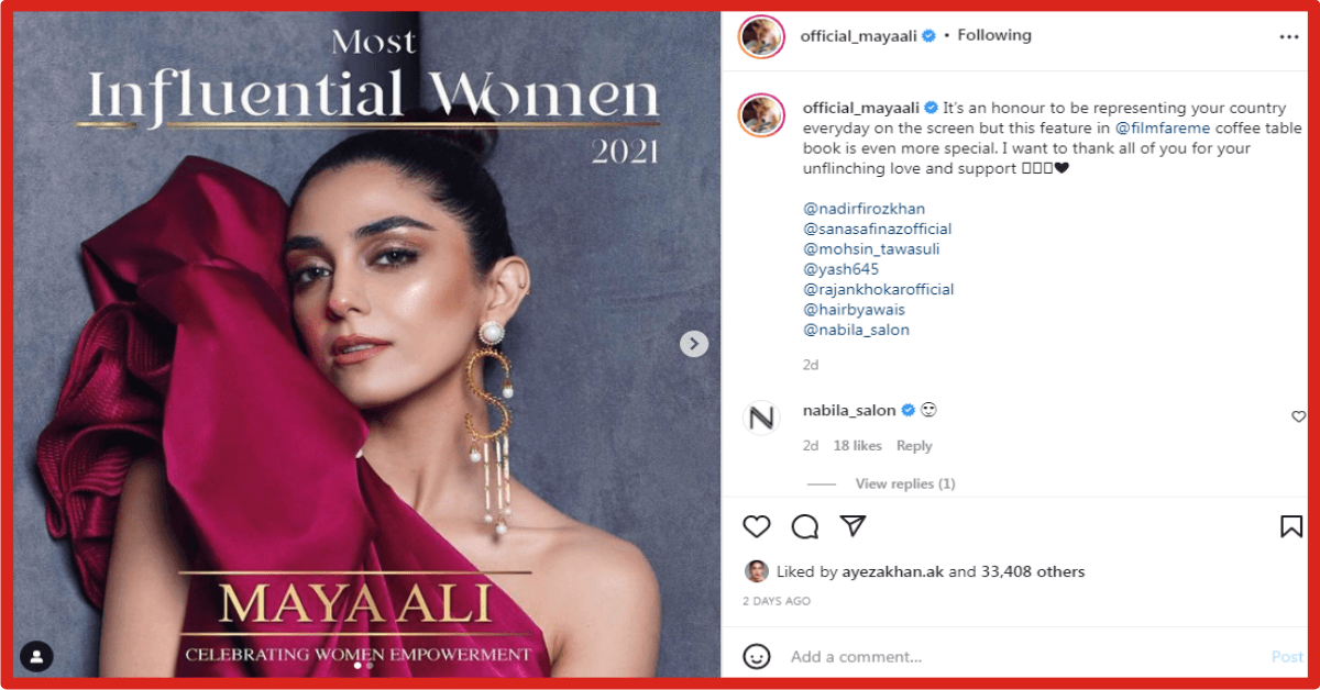 Maya Ali gets the influential woman Award of Filmfare UAE 2021